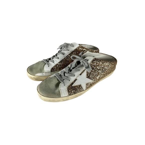 Golden Goose Super-Star 'Sabot' Gold Leather Distressed Glittered Slip-On - Picture 2 of 6
